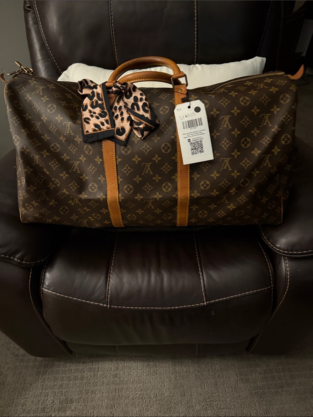 Louis Vuitton Monogram Canvas Keepall Travel Bag with Tan Trim Authentic LV 60
